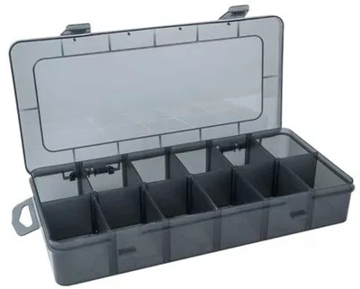 Immagine prodotto di Contenitore per piccoli pezzi, scatola di stoccaggio con 12 scomparti, 26 x 13,5 x 4,3 cm, trasparente nero