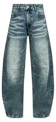Produktbild von RED by EMP Damen blaue Jeans im Barrel Fit mit Stickerei und Kunstleder-Patch W34L32
