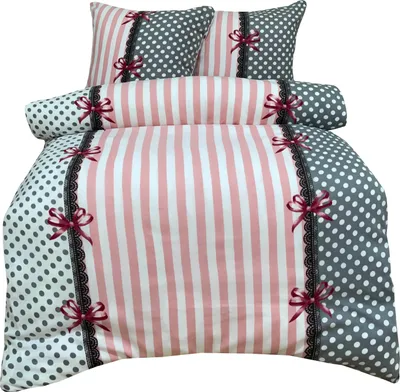 Produktbild von Thermofleece Mikrofaser Bettwäsche 240x220 cm Rosa Schwarz Punkte Streifen Design mit Reißverschluss