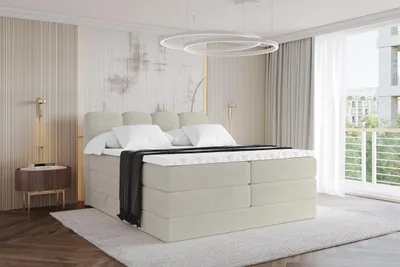 Produktbild von ALTDECOR Boxspringbett - H3/H4 Matratze und Topper - NINA KING - 140x200 - Creme - Doppelbett, Boxbett, Polsterbett mit Bettkasten mit Stauraum und Kopftei