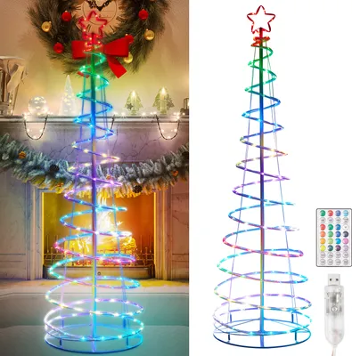 Produktbild von LED Weihnachtsbaum RGB mit Stern, Spiral Weihnachtsbaum Deko mit Fernbdienung Timer, 1,8m Weihnachtsdeko Aussen Innen, Weihnachtsbaumbeleuchtung 135 LEDs Garten Balkon