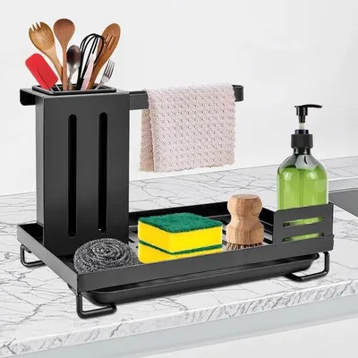 Zdjęcie produktu dla Organizer do zlewu kuchennego z pojemnikiem na odpady, organizer do zlewu kuchennego, organizer do zlewu, organizer do zlewu na akcesoria kuchenne, czyszczenie zlewu, szczotka do zlewu