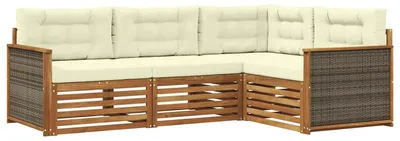 Produktbild von vidaXL Outdoor-Sofagarnitur mit Kissen 4 pcs Natur und Creme