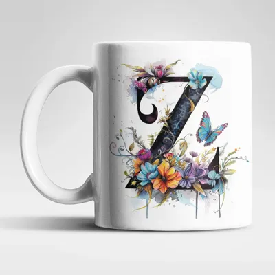 Produktbild von Name A bis Z Blumen Schmetterlinge Kaffeetasse Teetasse Tasse Geschenkidee – Z