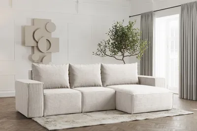 Produktbild von Ecksofa Designersofa ESTELLE in Stoff Poso Creme Ottomane Rechts