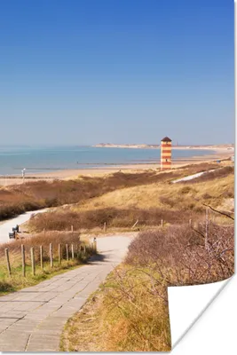 Produktbild von MuchoWow® Poster Strand - Meer - Leuchtturm - Niederlande 120x180 cm - Kunstposter