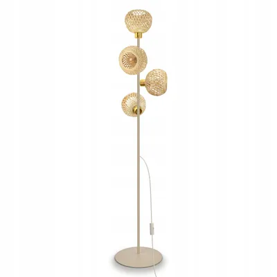 Zdjęcie produktu dla Lampa stojąca LUXOLAR, beżowo-złota, 4-żarówkowa, E27 LED, styl boho/japandi – dekoracyjna lampa stojąca do salonu i sypialni