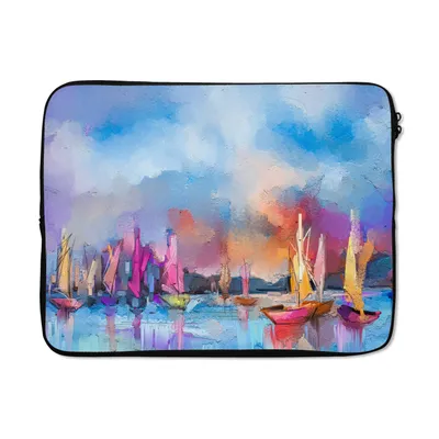 Produktbild von MuchoWow® Laptop Hülle 17 Zoll Laptoptasche Malerei - Boote - Wasser - Zipper - Schutzabdeckung