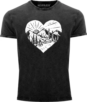 Produktbild von Herren Vintage Shirt Wandern Berge Naturfreund Adventure Camping Printshirt T-Shirt Aufdruck Used Look Neverless® schwarz S