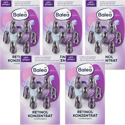 Obrázek produktu pro Balea Retinol Koncentrát, balení 5 x 7 ampulí, výhodná sada. Anti-aging sérum, podpora tvorby kolagenu pro pevnější pleť. Kapsle