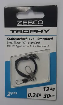 Produktbild von Zebco Trophy Stahlvorfach 2 Stahlvorfächer 1x7 30cm 12kg 2 Stück