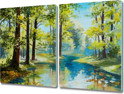 Produktbild von Coloray Hackbrett Kochplattenabdeckung Herdabdeckplatte 2x40x52 cm Schneidebrett Küchenbrett - River Forest Natur