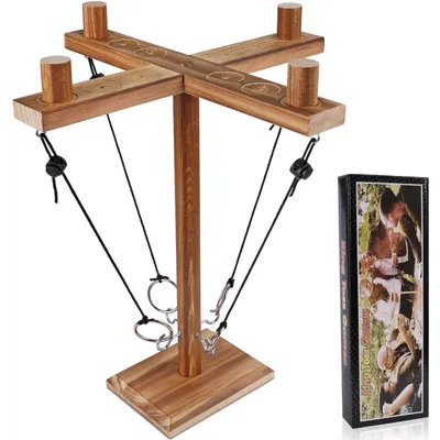 Ringwurfspiel mit Haken & Ringen für 4 Spieler, Holz