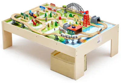 Produktbild von VEVOR Zugtisch, 120 mehrfarbige Holzstücke, Aktivitätstisch für Kinder mit zusammenklappbarem Aufbewahrungsbehälter, 3-in-1 Holz-Zugset zum Spielen, Zeichnen, Lesen, Essen, kreatives Spielzeugset für Kinder ab 3 Jahren, 47.4x33.5x16 Zoll