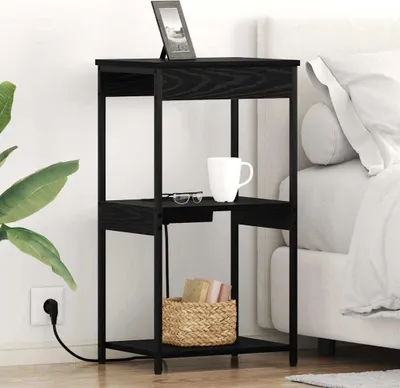 Productafbeelding van vidaXL Nachtkastje, zwart, eikenlook, 41 x 31 x 76 cm, houtvezel