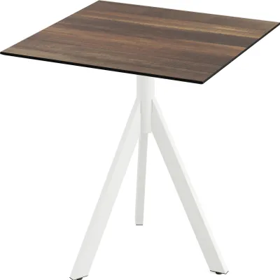 Produktbild von Infinity Tripod Terrassentisch Weiß frame + Tropical Wood HPL 70x70 cm