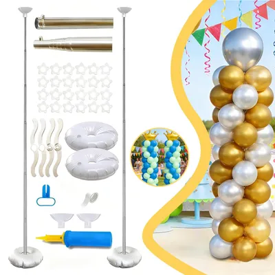 Produktbild von Ballonsäulenständer Set, 2 m Höhenverstellbare Luftballonständer, für Geburtstag Hochzeit Abschlussfeier Party Dekoration