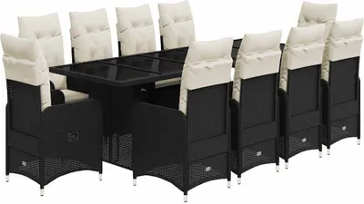 Produktbild von vidaXL 11-tlg. Garten-Bistro-Set mit Kissen Schwarz Poly Rattan