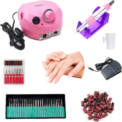 Produktbild von Hengda Nagelfraeser Elektrische Nagelfeile tragbare Fraeser Manikuere Pedikuere Set Einstellbar und Schleifhuelsen fuer Acrylnaegel Gel Nagelpflege 30000 U/Min 18W Rosa