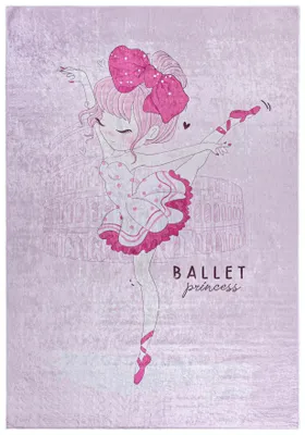 Produktbild von Mazovia Kinderteppich Ballerina Rosa 80x150 cm Kurzflor Pflegeleicht Spielteppich für Kinderzimmer