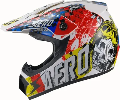 Produktbild von Crosshelm Helm Kinderhelm Motorradhelm Motocross Skeleton weiß bunt Größe XS