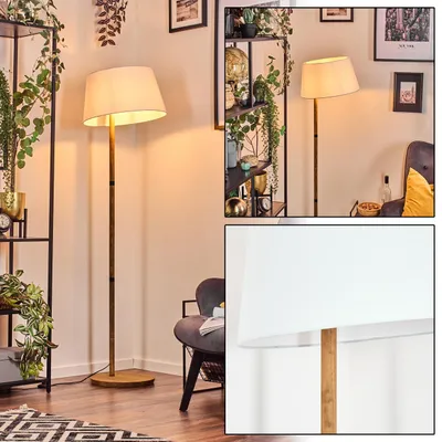 Produktbild von Schiavonea Stehlampe mit Holzfuß und Schirm aus Stoff