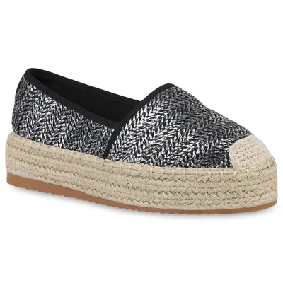 Obrázok produktu pre Mytrendshoe Dámske papuče na platforme Espadrilles Metallic Casual Platform Shoes 833833, Farba: Black, Veľkosť: 39