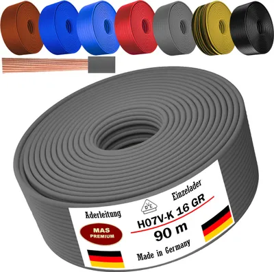Zdjęcie produktu dla Przewód zasilający, 90 metrów, typ H07 V-K, kolor szary, 1x16 mm², pojedyncze żyły, elastyczny