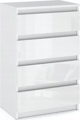 Produktbild von Kommode mit 4 Schubladen Weiß Matt | Weiß Glanz 60x33,5x92,5 Sideboard Schubladenschrank für Wohnzimmer Schlafzimmer Modernes Design Stauraum Möbel