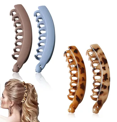 Produktbild von Set mit 4 großen Bananen-Haarspangen, Vintage-Bananen-Haarspangen für Pferdeschwänze und dickes Haar, geeignet für Frauen und Mädchen.