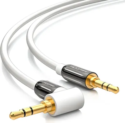 Produktbild von deleyCON 1m Klinkenkabel 3,5mm AUX Kabel Stereo Audio Kabel Klinkenstecker 1x 90° gewinkelt für PC Laptop Handy Smartphone Tablet KFZ HiFi-Receiver - Weiß