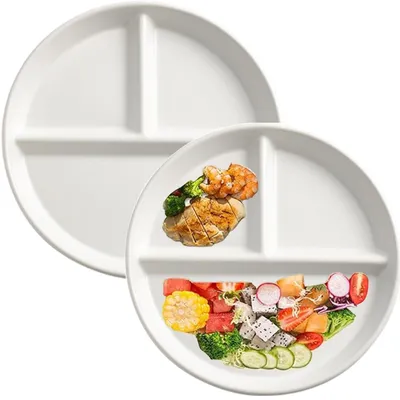 Image de Omgoods - Ensemble de 2 assiettes en porcelaine pour un régime alimentaire équilibré