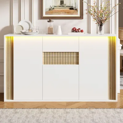 Produktbild von Merax Sideboard, Kommode mit 3 Türen und Schublade, LED Beleuchtung, Aufbewahrungsschrank mit Stauraum für Wohnzimmer Esszimmer, Weiß