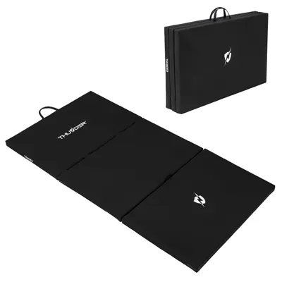 Zdjęcie produktu dla THUNDER® | MG-03-BLACK | Składana mata gimnastyczna | 197×100×5cm | Antypoślizgowa | Powierzchniapoliuretan | Składana i przenośna | System łączenia | Czarna