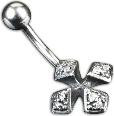 Produktbild von KoolKatana Bauchnabelpiercing Banane Kreuz Chirurgenstahl 316 L Kristalle teilweise geschwärzt Z223.D1
