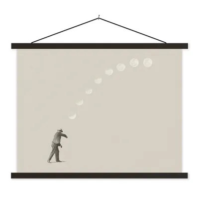 Produktbild von MuchoWow® Textilposter Jahrgang - Mond - Mensch 150x113 cm mit schwarzem Rahmen - Wohnzimmer