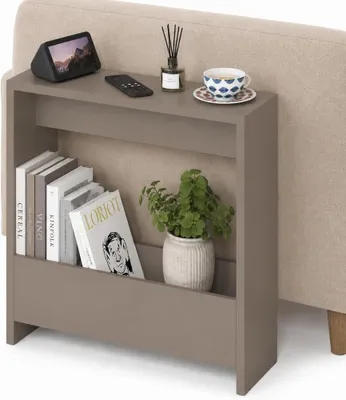 Image de Table d'appoint avec porte-revues, dimensions 55x20x60 cm, couleur marron clair, idéale pour le salon