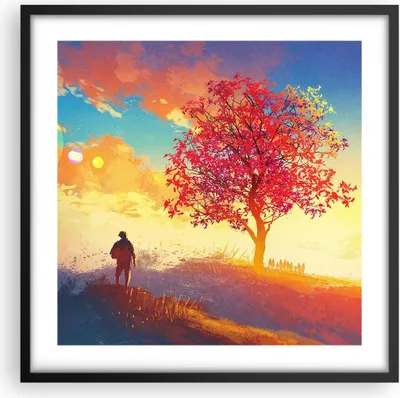 Produktbild von Gerahmtes Poster - Schwarzer Rahmen - Baum Wiese Feld - 50x50 cm - Wand Bild - Wanddeko - Wandbilder - Kunstposter - Wandposter - Bilderrahmen - Bilder - Kunstdruck - Wandbild - P2BAC50x50-3715