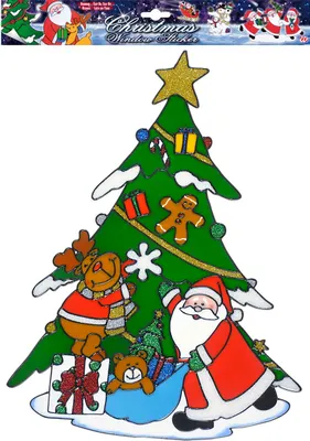 Produktbild von FENSTERAUFKLEBER WEIHNACHTSBAUM MIT WEIHNACHTSMANN UND RENTIER 40 cm