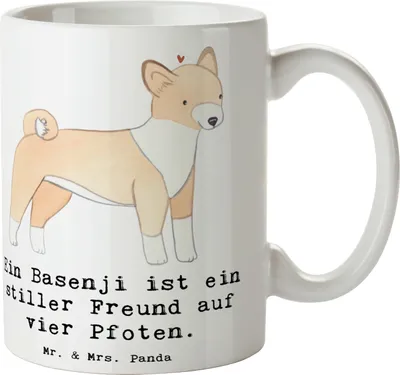 Produktbild von Mr. & Mrs. Panda Tasse Basenji Freund - Weiß - Geschenk, Keramiktasse, treuer, Teetasse, schöne, Kaffeebecher, Hunderassen Pflege, Hunderasse, einzigartiger Hund, ruhiger