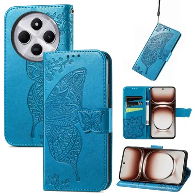 Image de Étui portefeuille en similicuir pour Xiaomi Redmi 14C, motif papillon, bleu