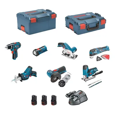 Image de Bosch Kit Set Gsr12+Gks12V+Gws12V+Gst12+Gop12+Gsa12+Gli12+3X2,0Ah+Gal1230Cv
