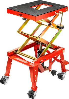 Productafbeelding van Hydraulische heftafel voor motorfietsen van 160 kg, voetbediende schaarstandaard voor ATV’s en crossmotoren met 4 rode wielen