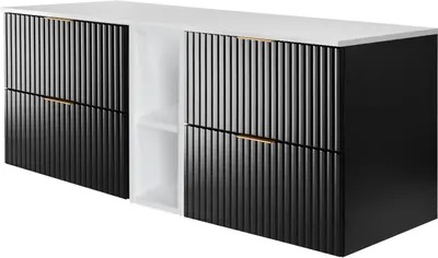 Produktbild von Badezimmerschrank, Schwarz / Weiß + goldener Griff, 140 x 57 x 46 cm