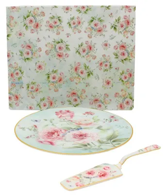 Image de Home Elements Assiette à gâteau avec cuillère, Rose