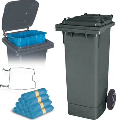 Produktbild von BRB 80 Liter Mülltonne grau/anthrazit mit Halter für Müllsäcke, inkl. 250 Müllsäcke