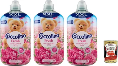 Produktbild von Coccolino Weichspüler XXL, Fresh Seidiges Gefühl- Neu Konzentrierter Weichspüler, 76 Wäschen, 3x 1750ml + Italian Gourmet polpa 400g