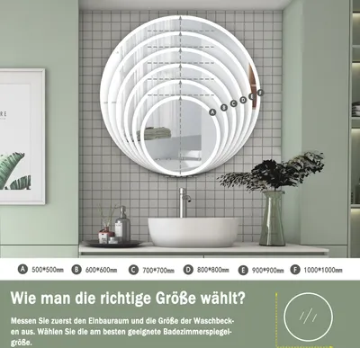 Produktbild von LED Badspiegel Rund 60 cm Durchmesser LED Spiegel Badezimmerspiegel mit Beleuchtung Lichtspiegel Wandspiegel mit Touchschalter Beschlagfrei IP44 energiesparend Kaltweiß