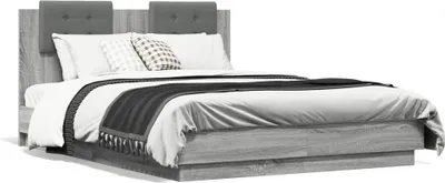 Produktbild von Design Bettgestell mit Kopfteil Grau Sonoma 135x190 cm Holzwerkstoff, Klassische Betten 2024 Neu