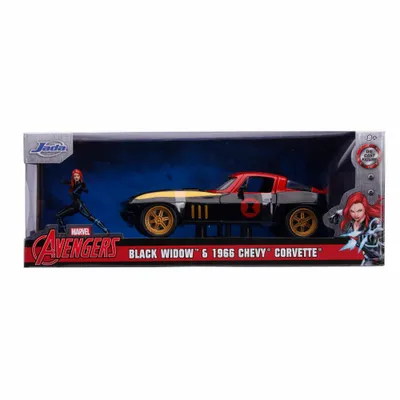 Produktbild von Jada Toys 253225014 - Marvel Avengers Black Widow 1966 Chevy Corvette, 1:24